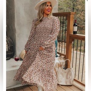 Fall Floral Smocked Midi Dress 🍂